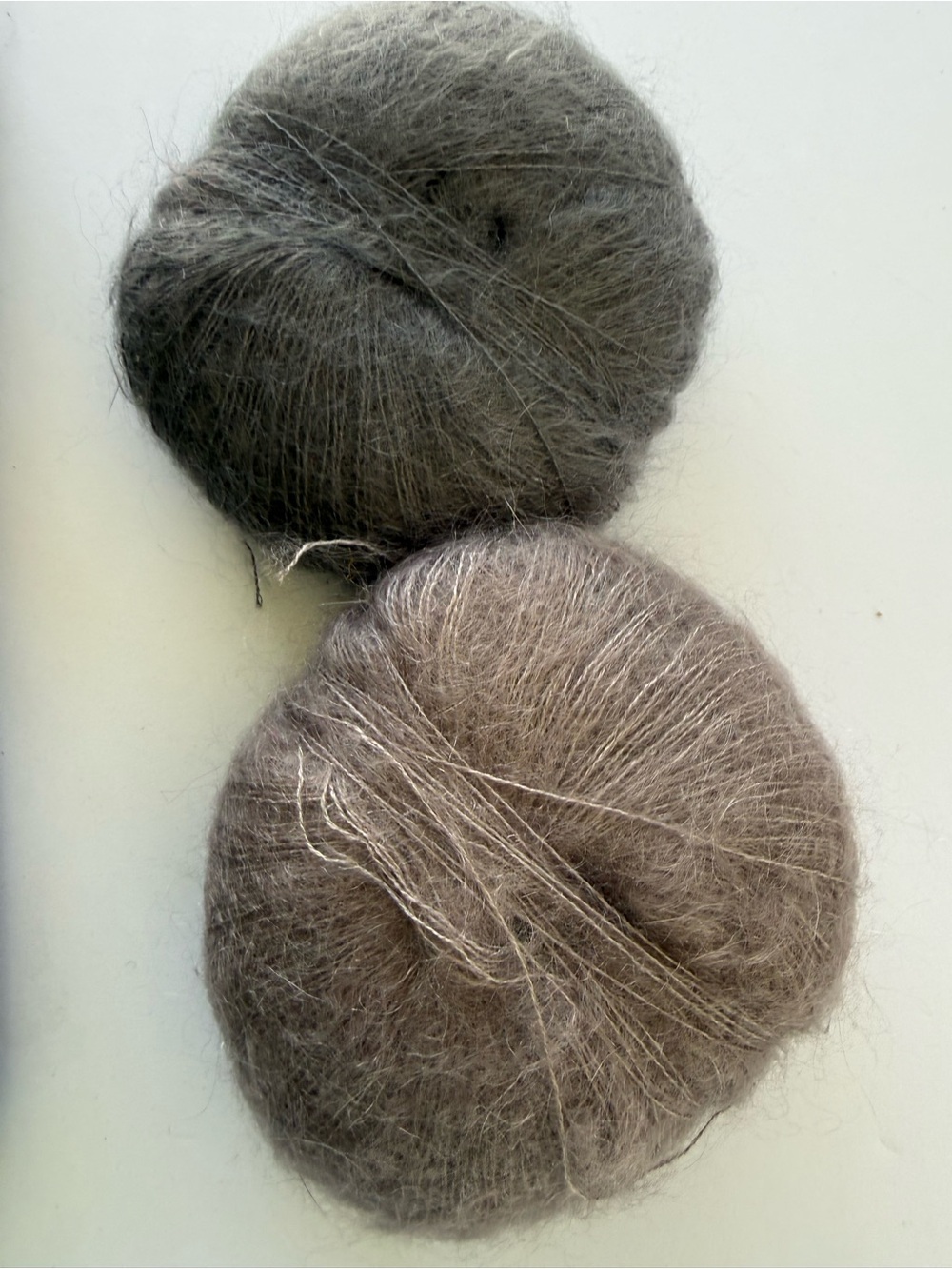 Soft Mohair Blend Yarn Balls in Pink/Taupe and Charcoal